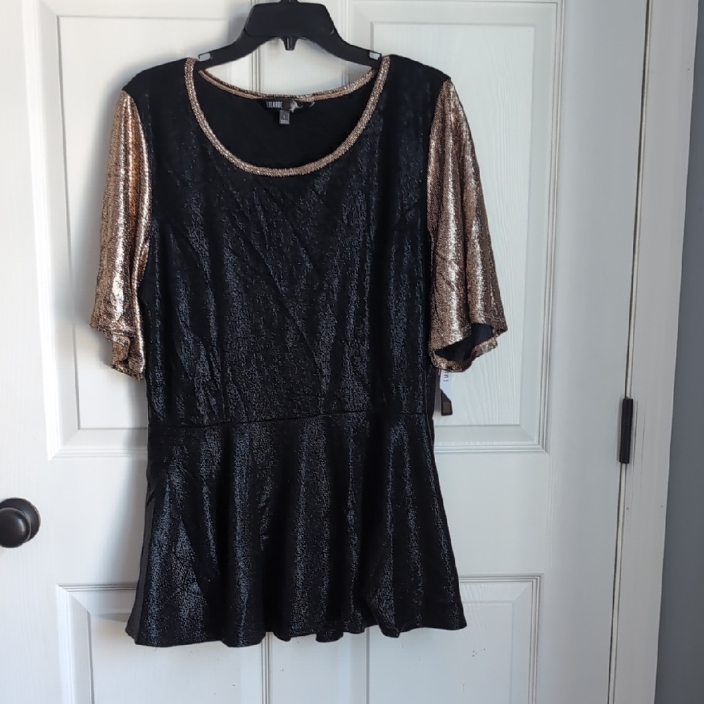 LuLaRoe Black and Gold Shimmer Blouse